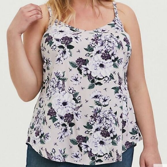 5X 28W Torrid Ava Purple Challis Cami Floral Light - Picture 1 of 11